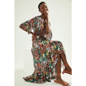 Anthropologie x Farm Rio Fiesta Wrap Maxi Dress botanical print Sz S